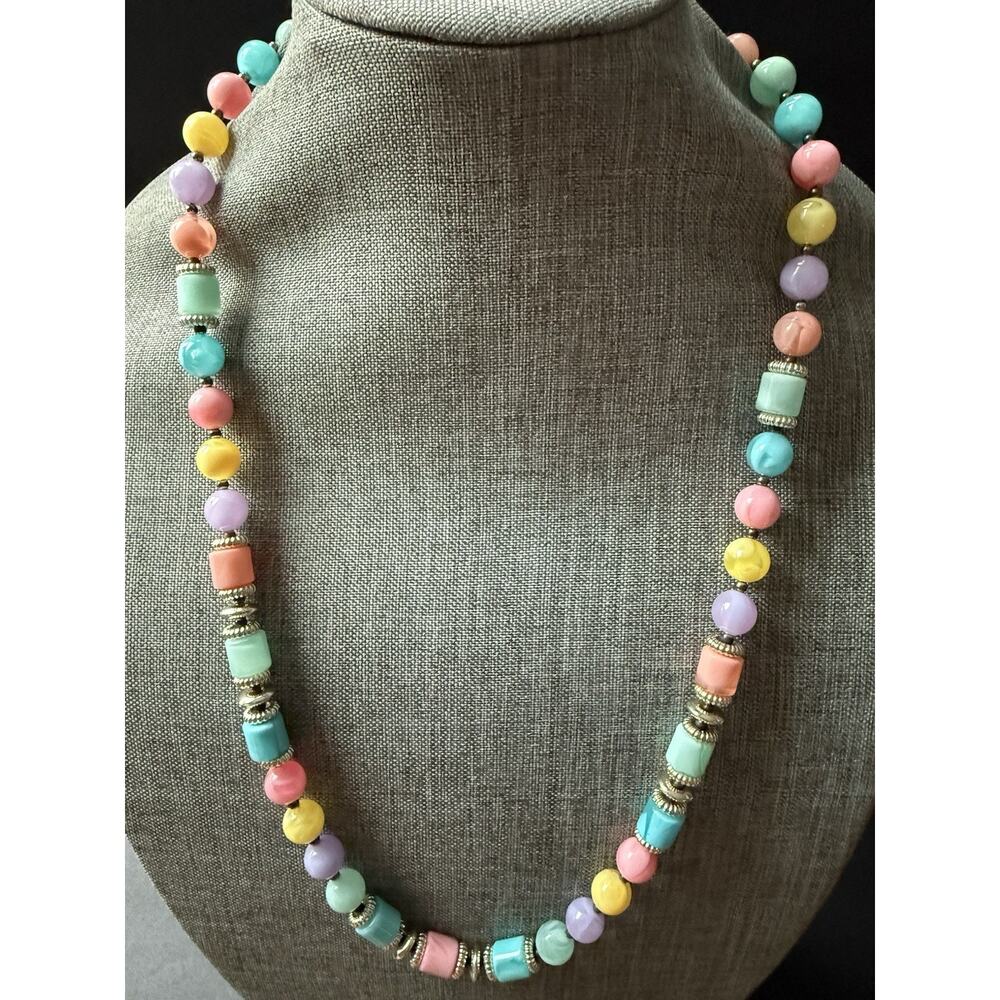 Vintage 80s Lucite Long Necklace Colorful Beaded Bead Fruit Salad 30” Artsy - Picture 5 of 6